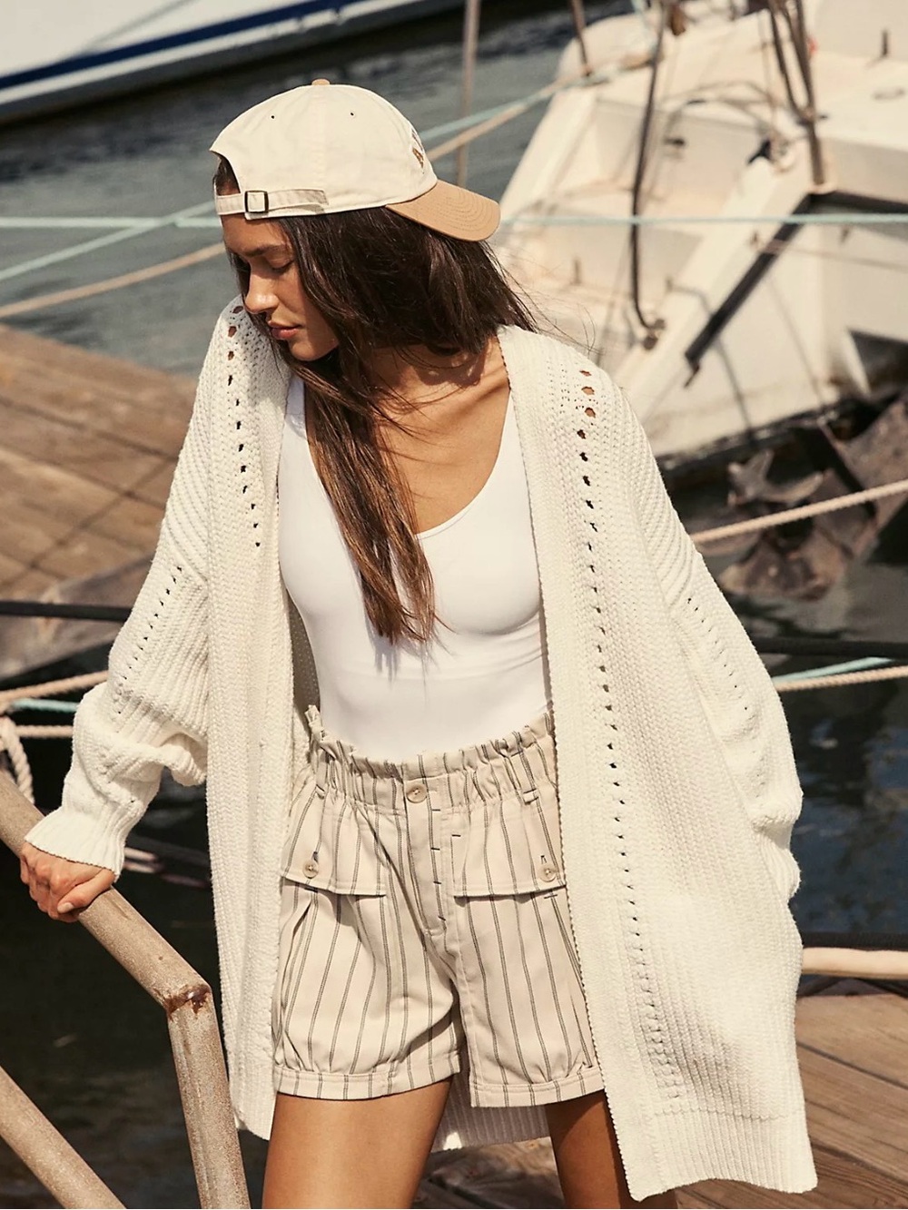 Free People Nightingale Cardi Chunky Cream Open-Knit Cardigan Oversized S